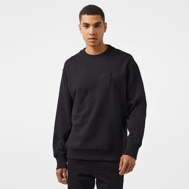  Calvin Klein Jeans Applique Crew Neck Erkek Siyah Sweatshirt