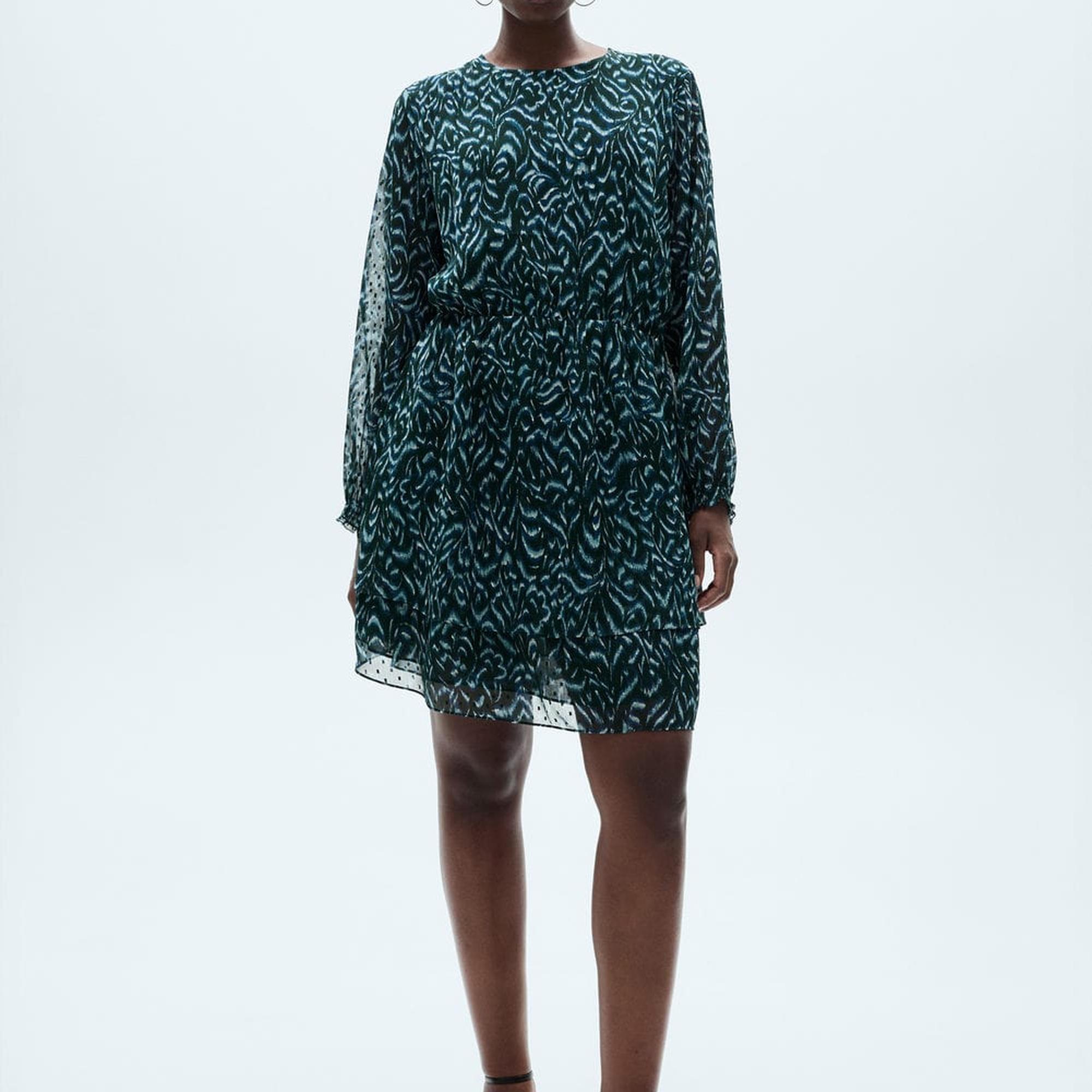 Mango Kadın Desenli Kısa Elbise Yeşil