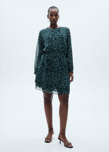  Mango Kadın Desenli Kısa Elbise Yeşil