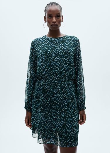  Mango Kadın Desenli Kısa Elbise Yeşil