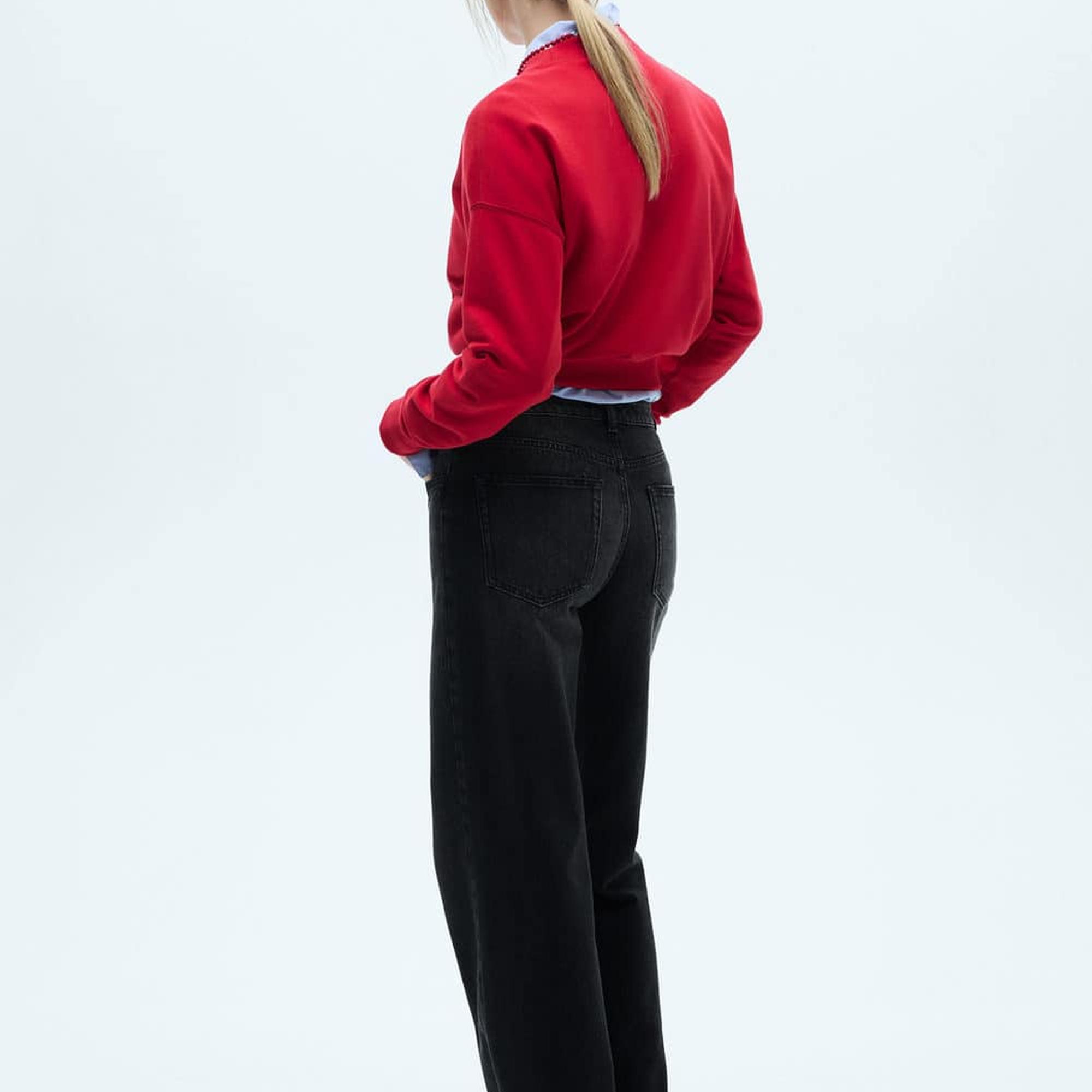 Mango Kadın Danila Wideleg Yüksek Belli Jean Pantolon Siyah Denim