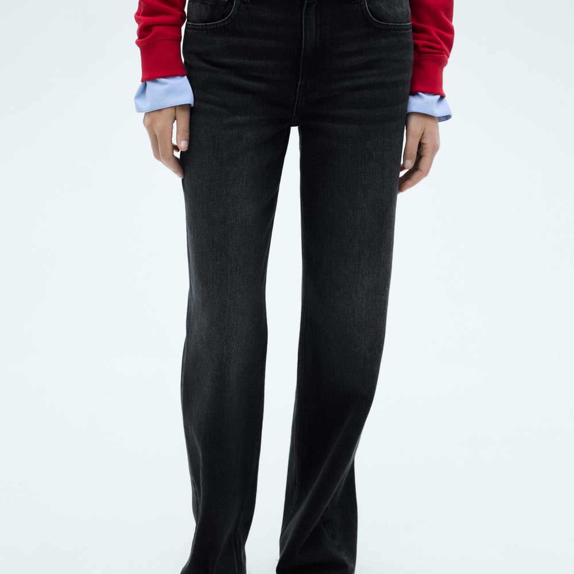 Mango Kadın Danila Wideleg Yüksek Belli Jean Pantolon Siyah Denim