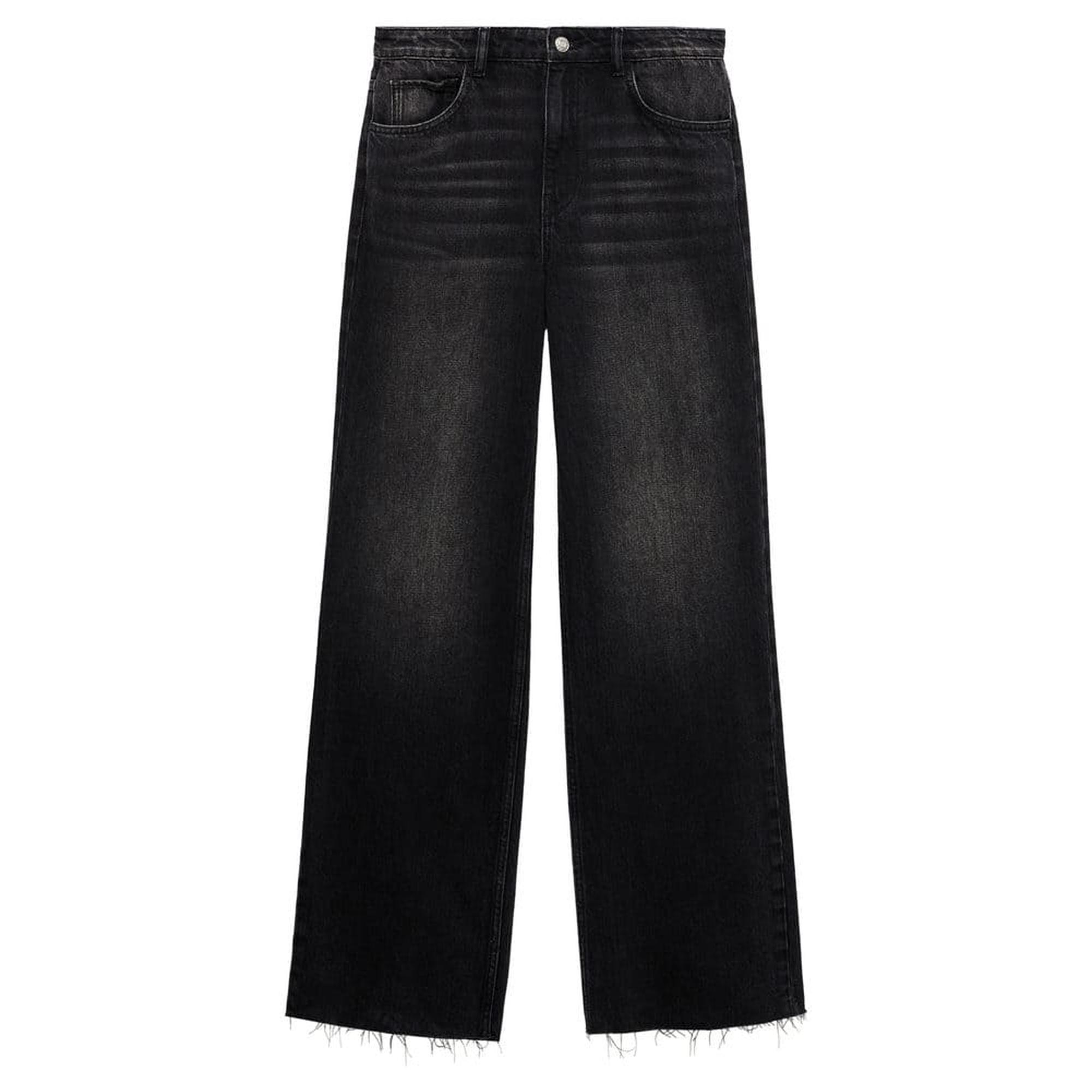 Mango Kadın Danila Wideleg Yüksek Belli Jean Pantolon Siyah Denim