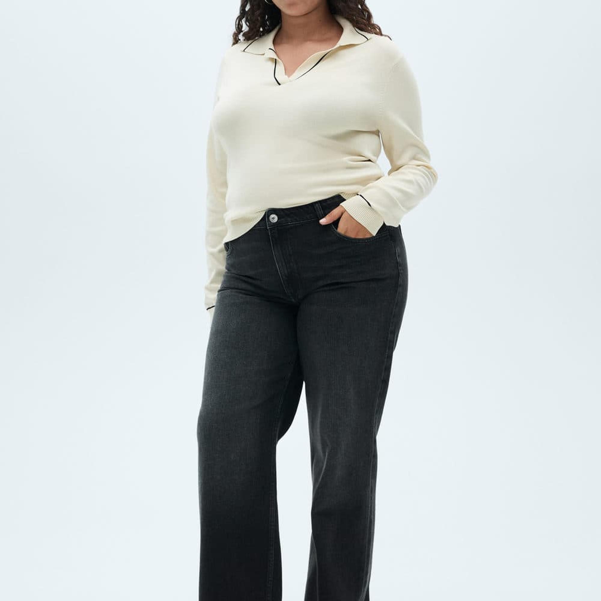 Mango Kadın Danila Wideleg Yüksek Belli Jean Pantolon Siyah Denim