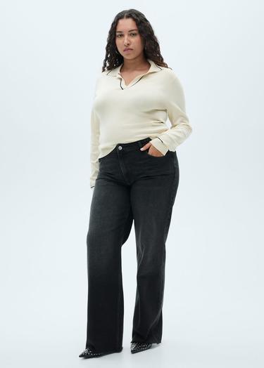  Mango Kadın Danila Wideleg Yüksek Belli Jean Pantolon Siyah Denim