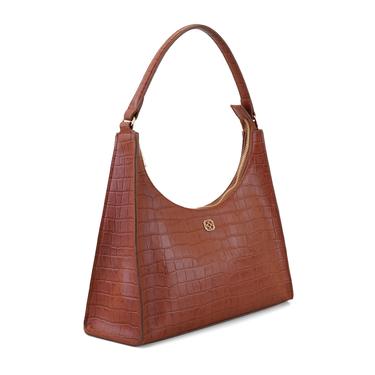  Aspen Kahve Kadın Kroko Baskılı Deri Omuz Çantası