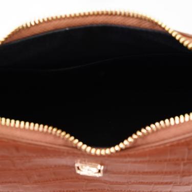  Aspen Kahve Kadın Kroko Baskılı Deri Omuz Çantası