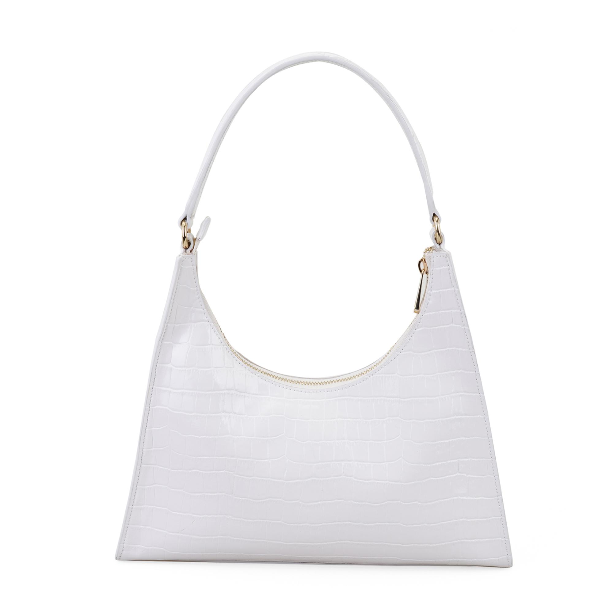 Aspen Beyaz Kadın Kroko Baskılı Deri Omuz Çantası