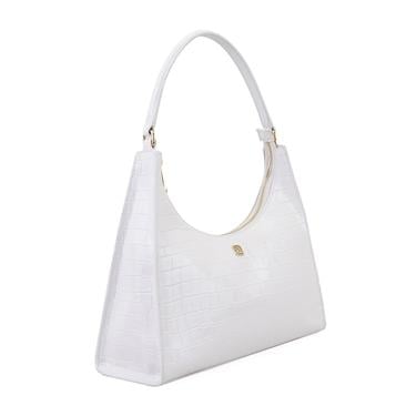  Aspen Beyaz Kadın Kroko Baskılı Deri Omuz Çantası