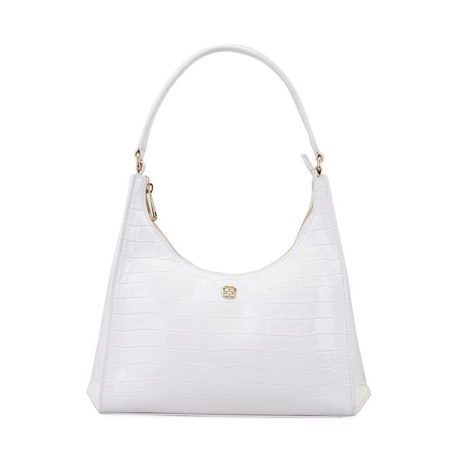  Aspen Beyaz Kadın Kroko Baskılı Deri Omuz Çantası