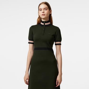  Kadın Flare Fit Kısa Kollu Dik Yaka Haki Elbise