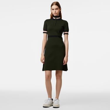  Kadın Flare Fit Kısa Kollu Dik Yaka Haki Elbise