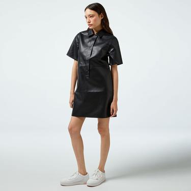  Calvin Klein Jeans Faux Leather Kadın Siyah Elbise