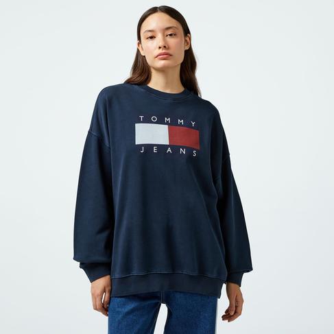  Tommy Hilfiger Jeans Tommy Flag Crew Kadın Lacivert Sweatshirt