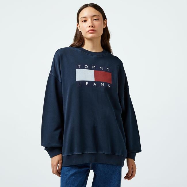  Tommy Hilfiger Jeans Tommy Flag Crew Kadın Lacivert Sweatshirt
