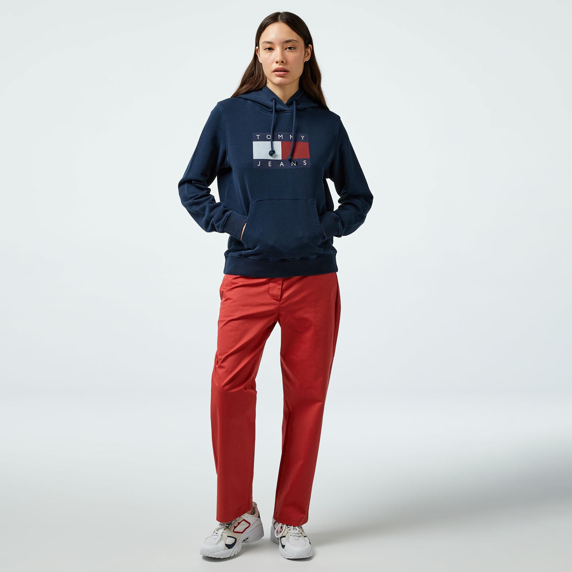 Tommy Hilfiger Jeans Tommy Flag Kadın Lacivert Hoodie