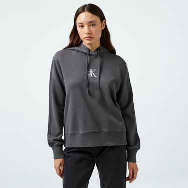  Calvin Klein Jeans Washed Monologo Regular Kadın Gri Hoodie