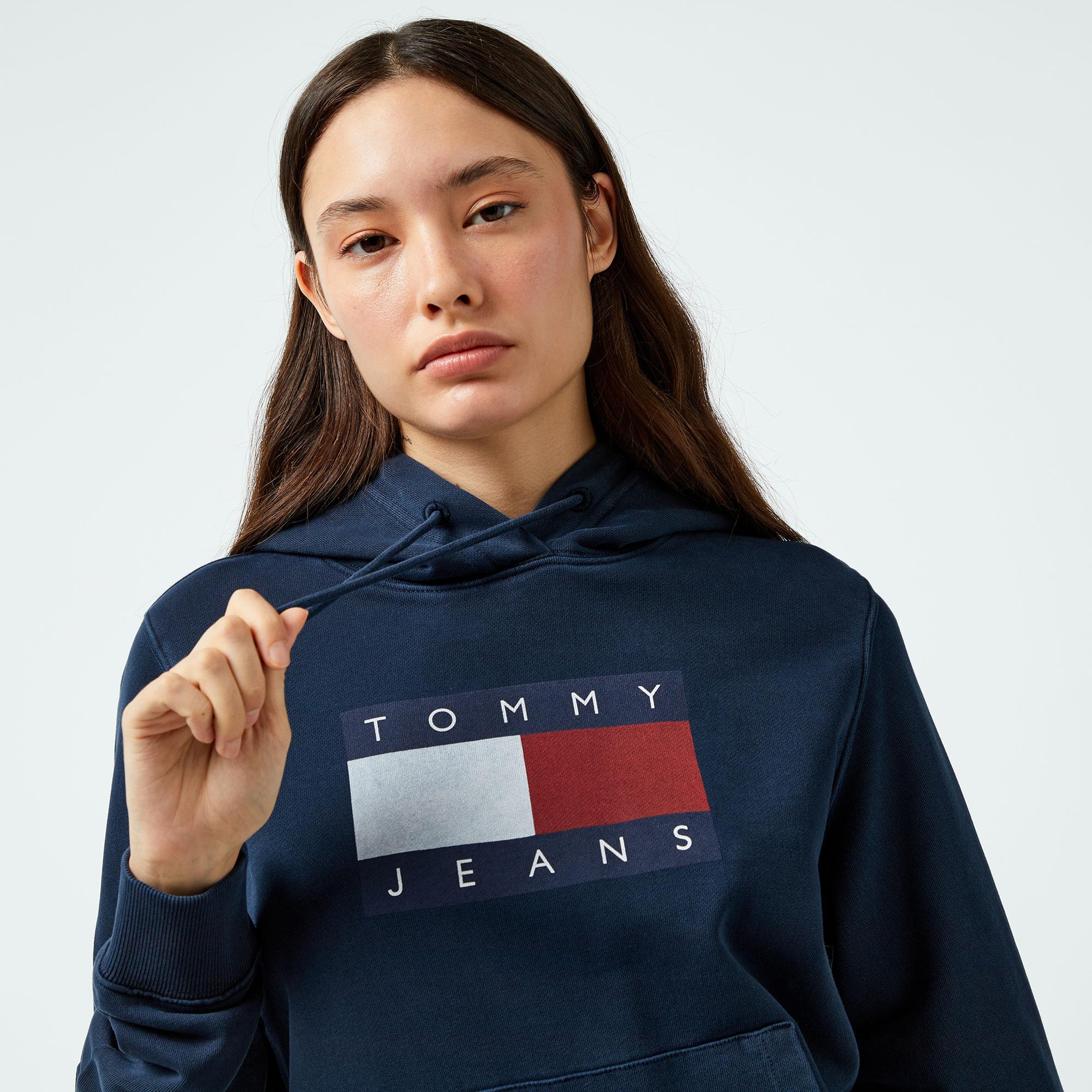 Tommy Hilfiger Jeans Tommy Flag Kadın Lacivert Hoodie