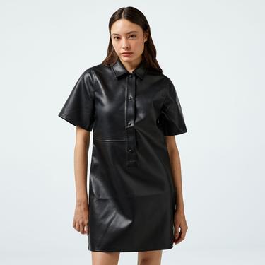  Calvin Klein Jeans Faux Leather Kadın Siyah Elbise