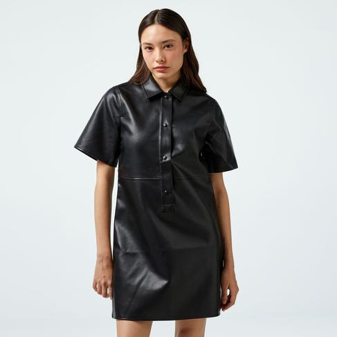  Calvin Klein Jeans Faux Leather Kadın Siyah Elbise