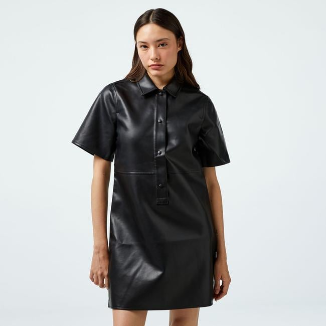  Calvin Klein Jeans Faux Leather Kadın Siyah Elbise