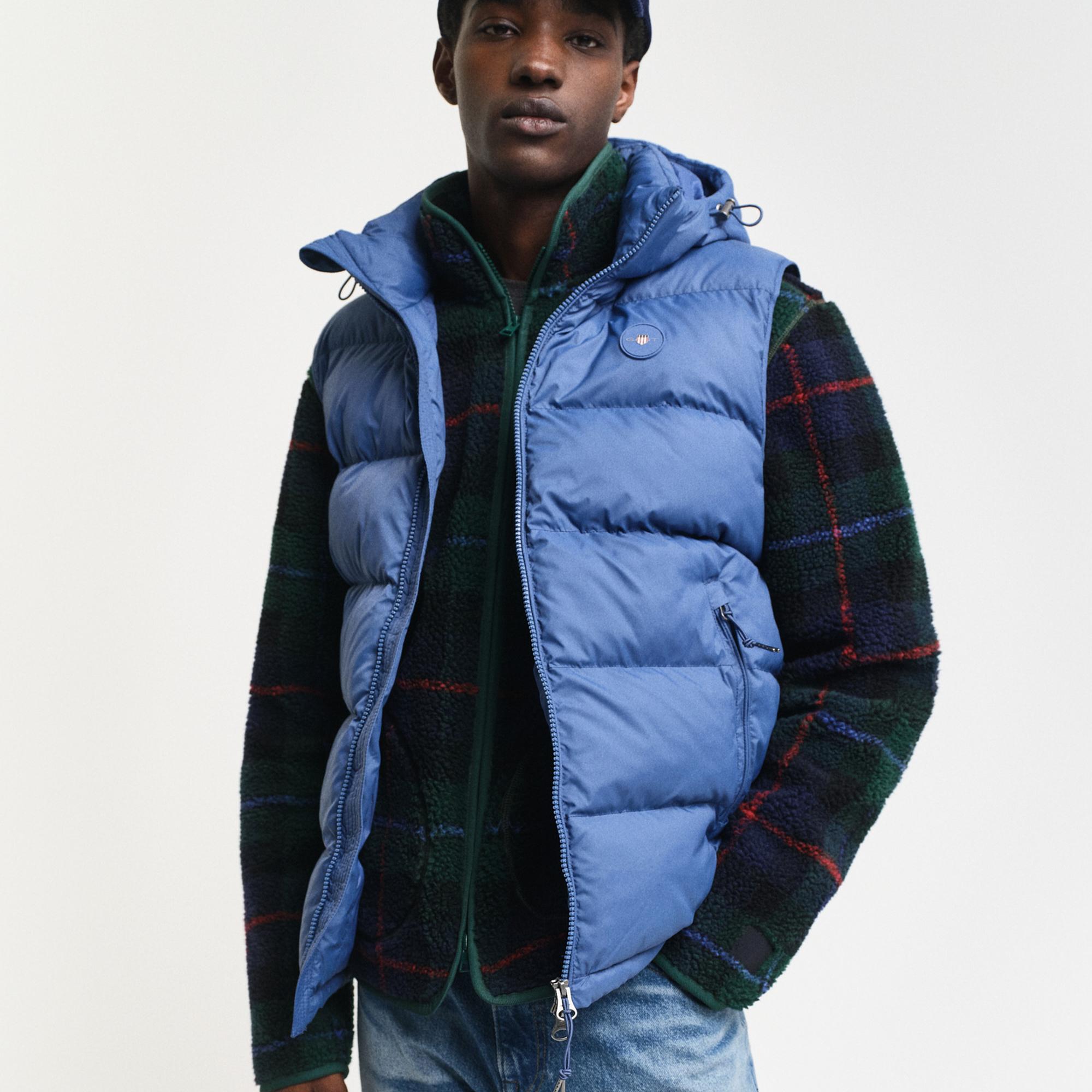 GANT Erkek Mavi Kapüşonlu Yelek