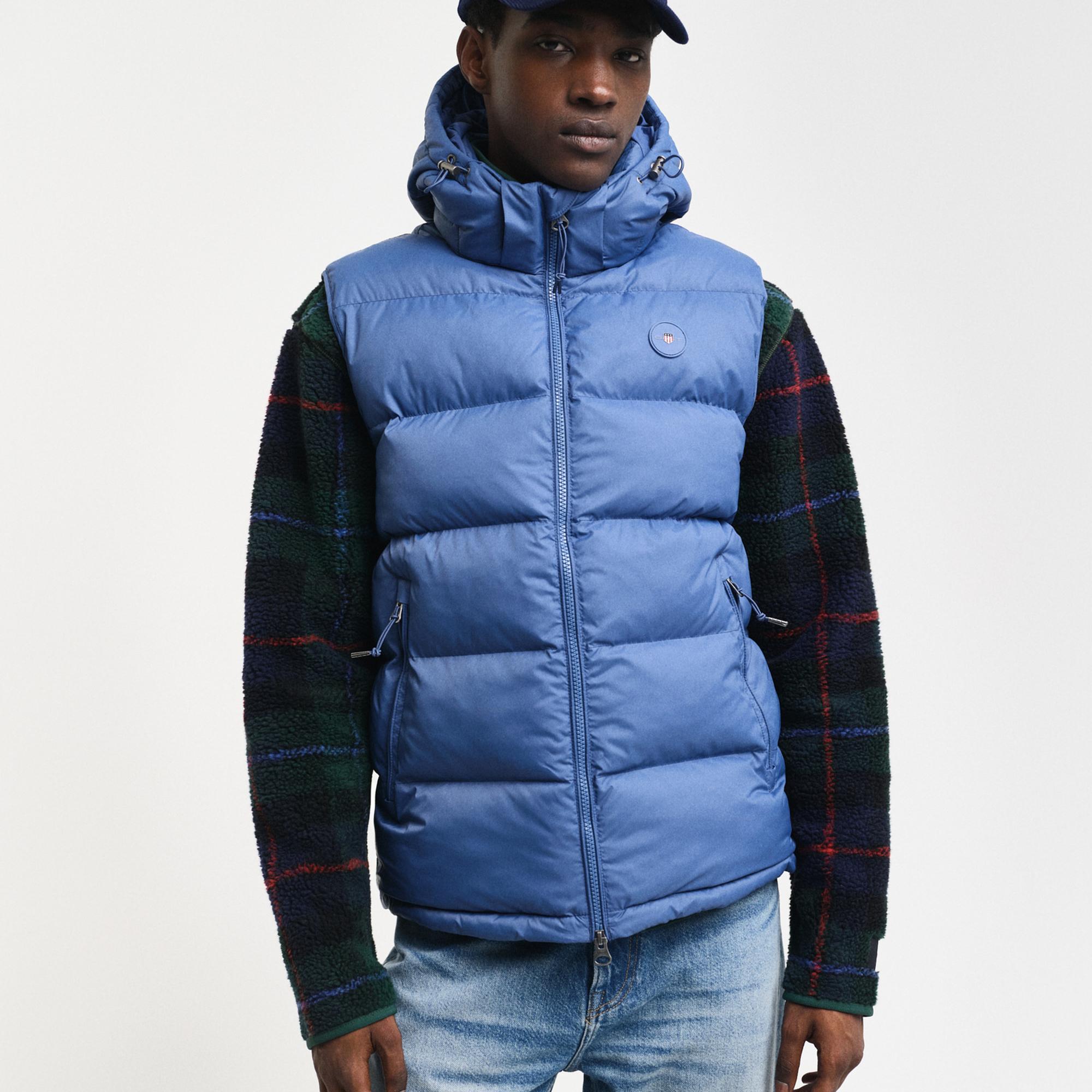 GANT Erkek Mavi Kapüşonlu Yelek