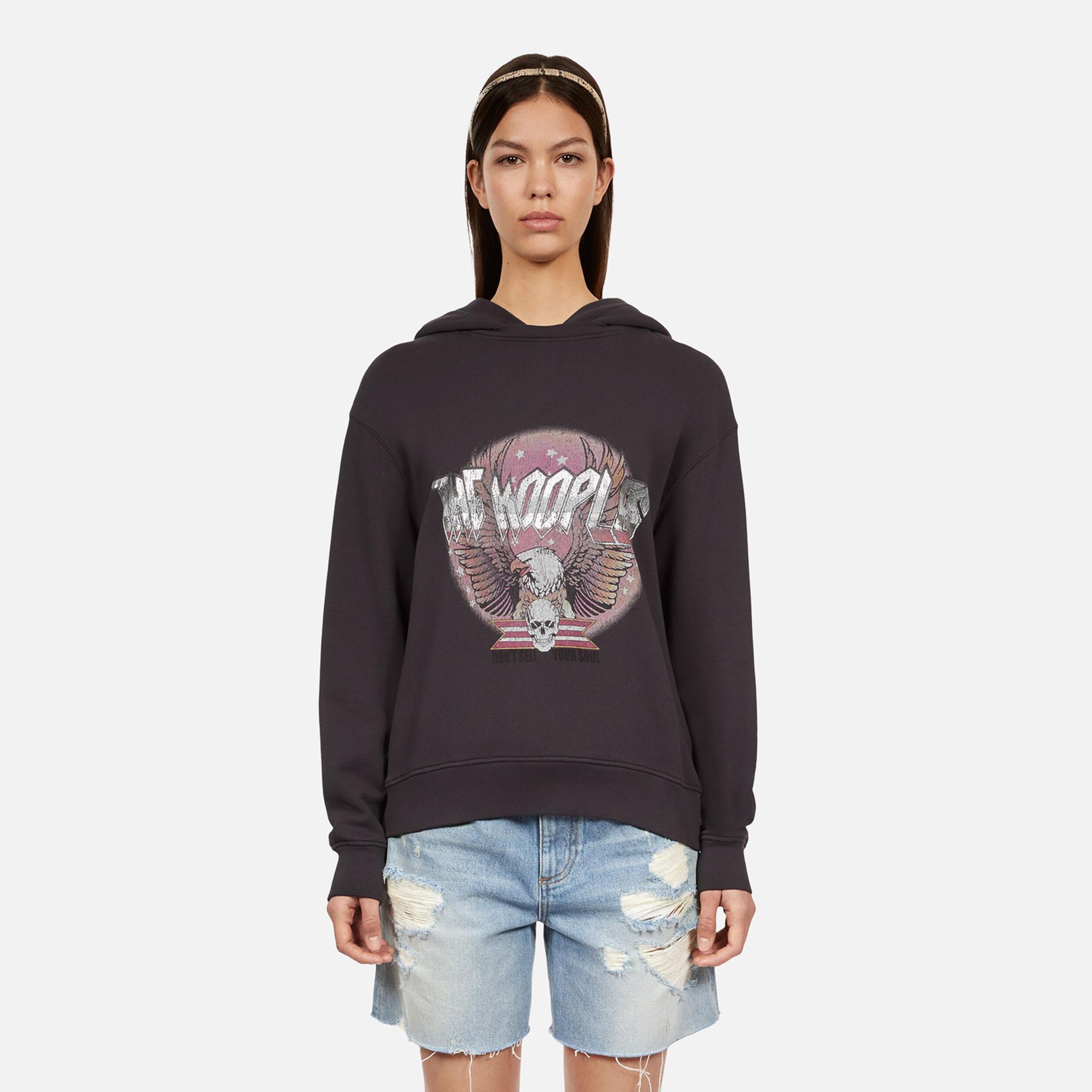 KADIN BASKILI KAPÜŞONLU GRİ SWEATSHIRT