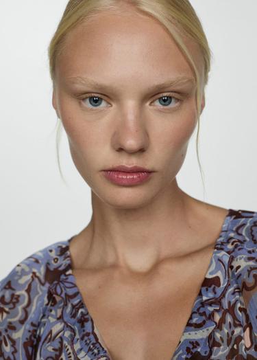  Mango Kadın Fırfırlı Paisley Elbise Mavi