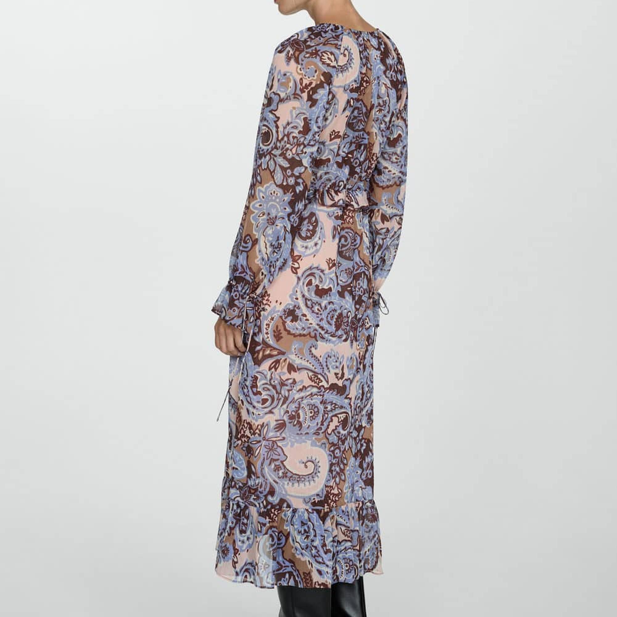 Mango Kadın Fırfırlı Paisley Elbise Mavi