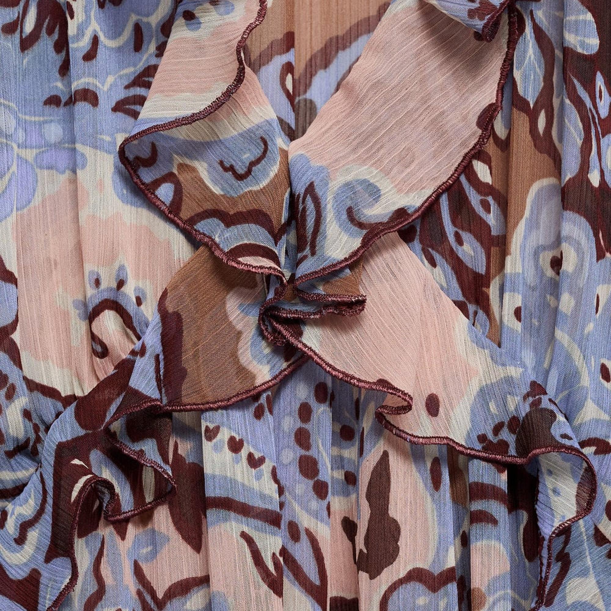 Mango Kadın Fırfırlı Paisley Elbise Mavi