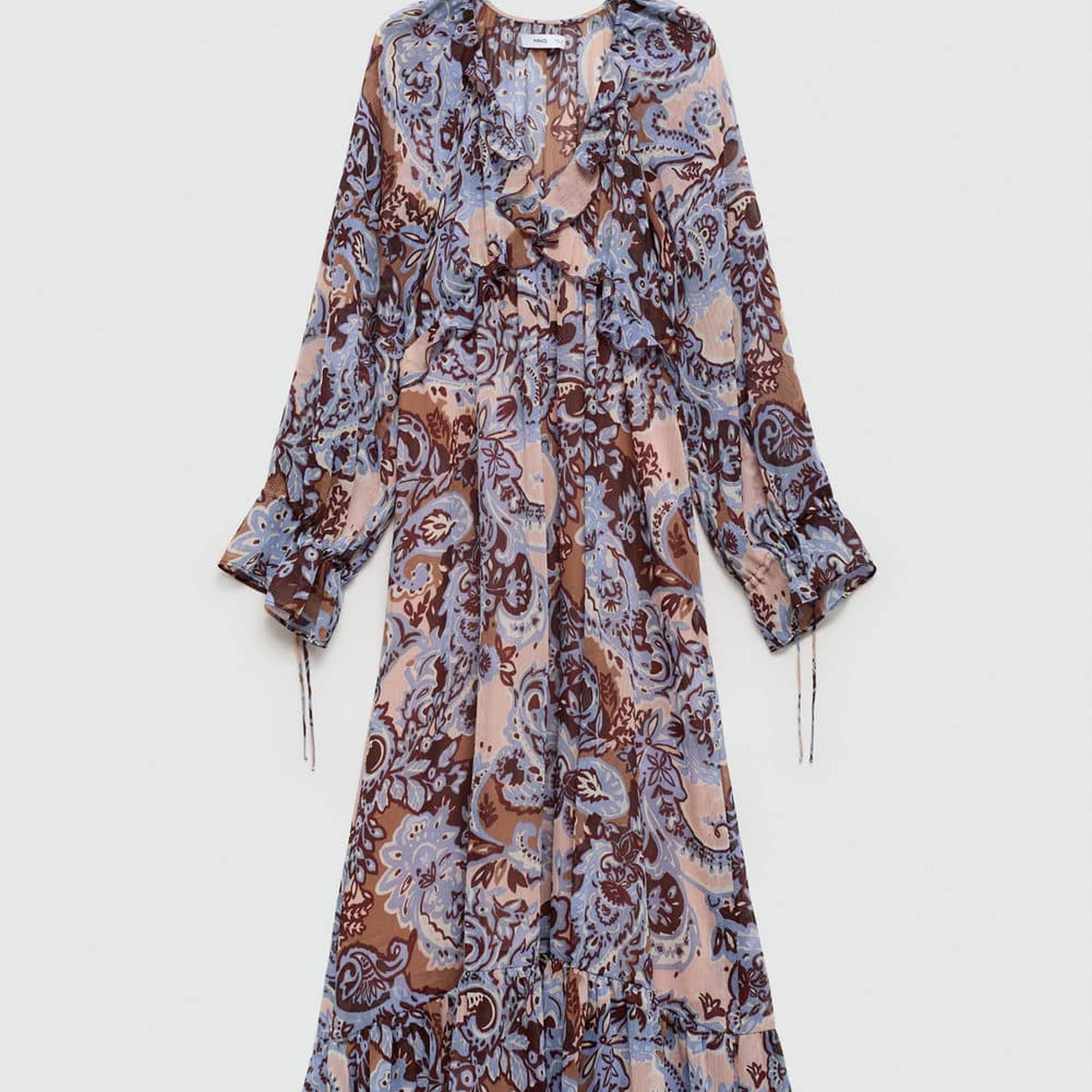 Mango Kadın Fırfırlı Paisley Elbise Mavi