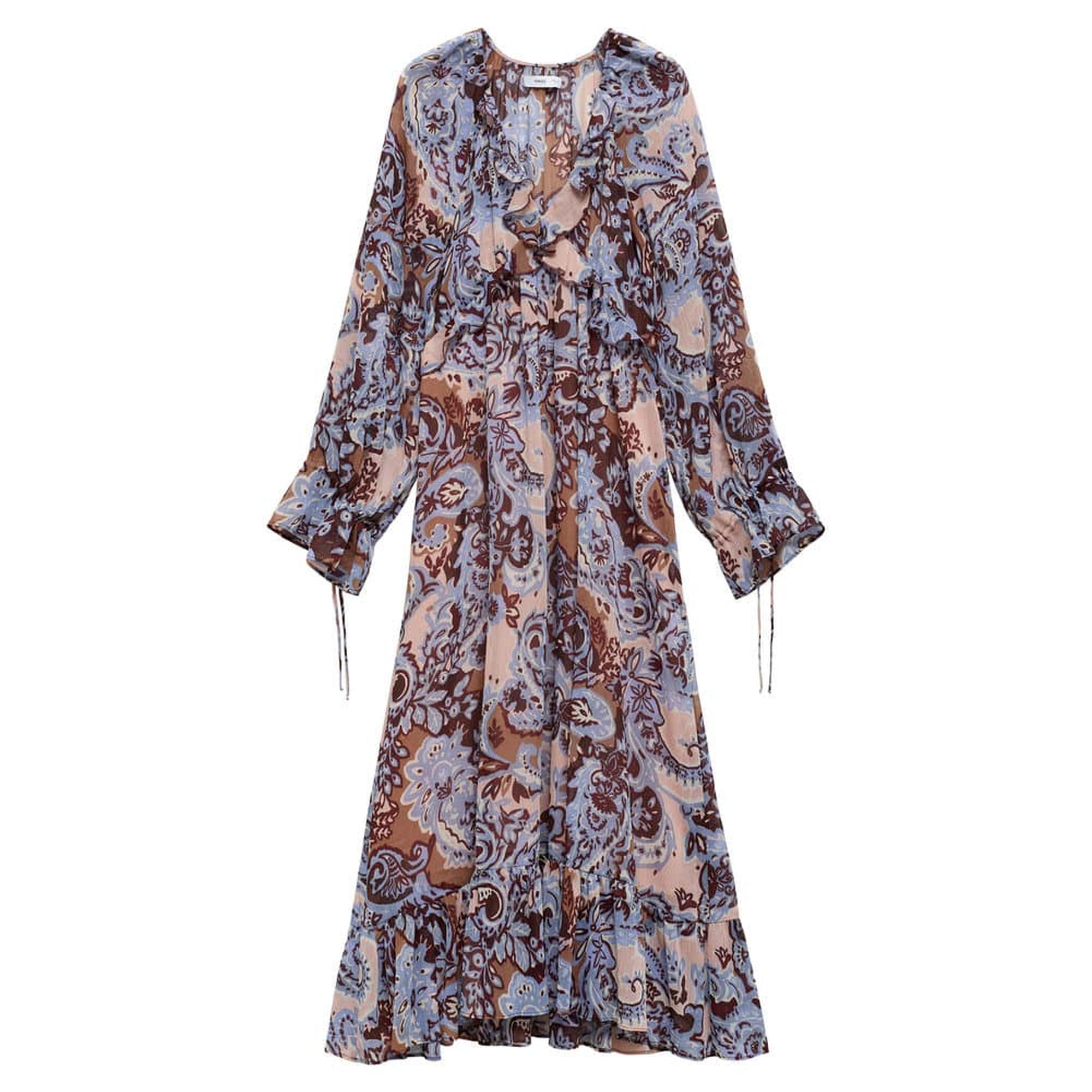 Mango Kadın Fırfırlı Paisley Elbise Mavi