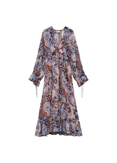  Mango Kadın Fırfırlı Paisley Elbise Mavi