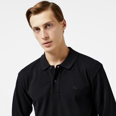  Erkek Relaxed Fit Uzun Kollu Siyah Polo