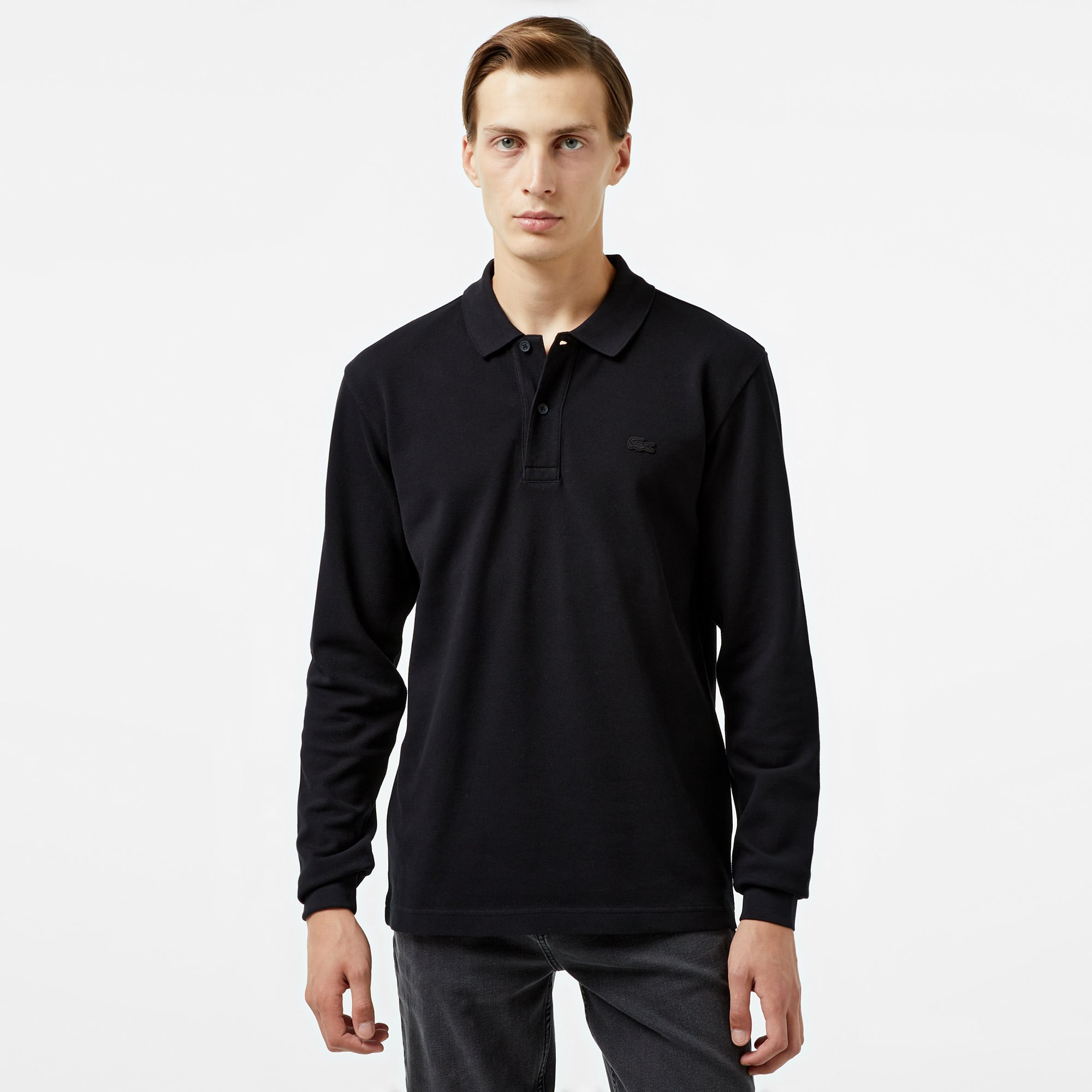  Erkek Relaxed Fit Uzun Kollu Siyah Polo