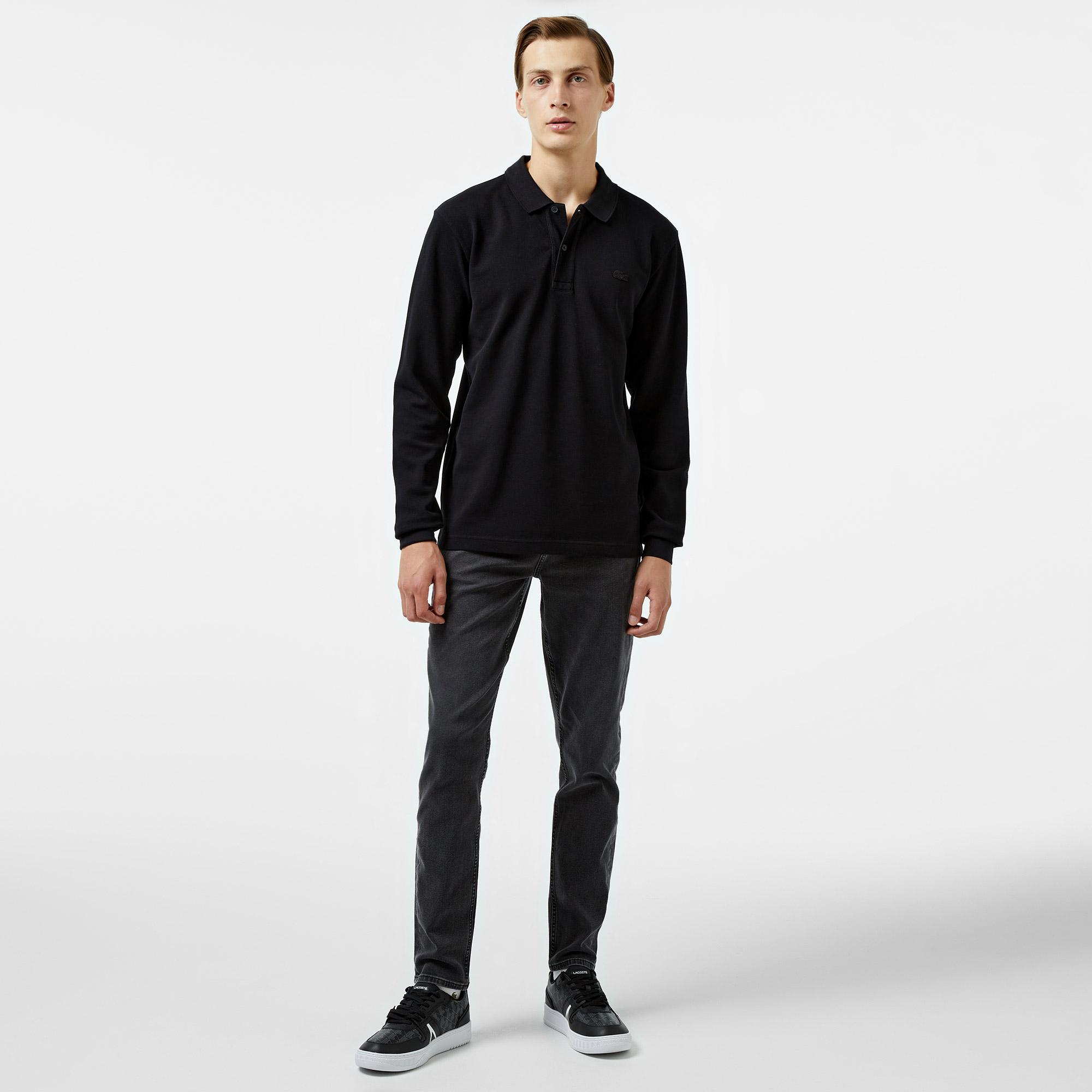 Erkek Relaxed Fit Uzun Kollu Siyah Polo