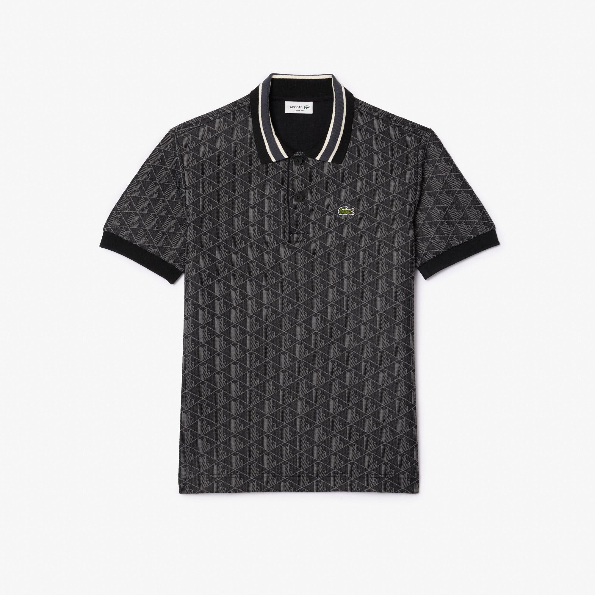 Erkek Classic Fit Monogram Siyah Polo