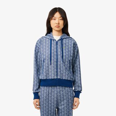  Lacoste Kadın Regular Fit Kapüşonlu Monogram Koyu Mavi Sweatshirt