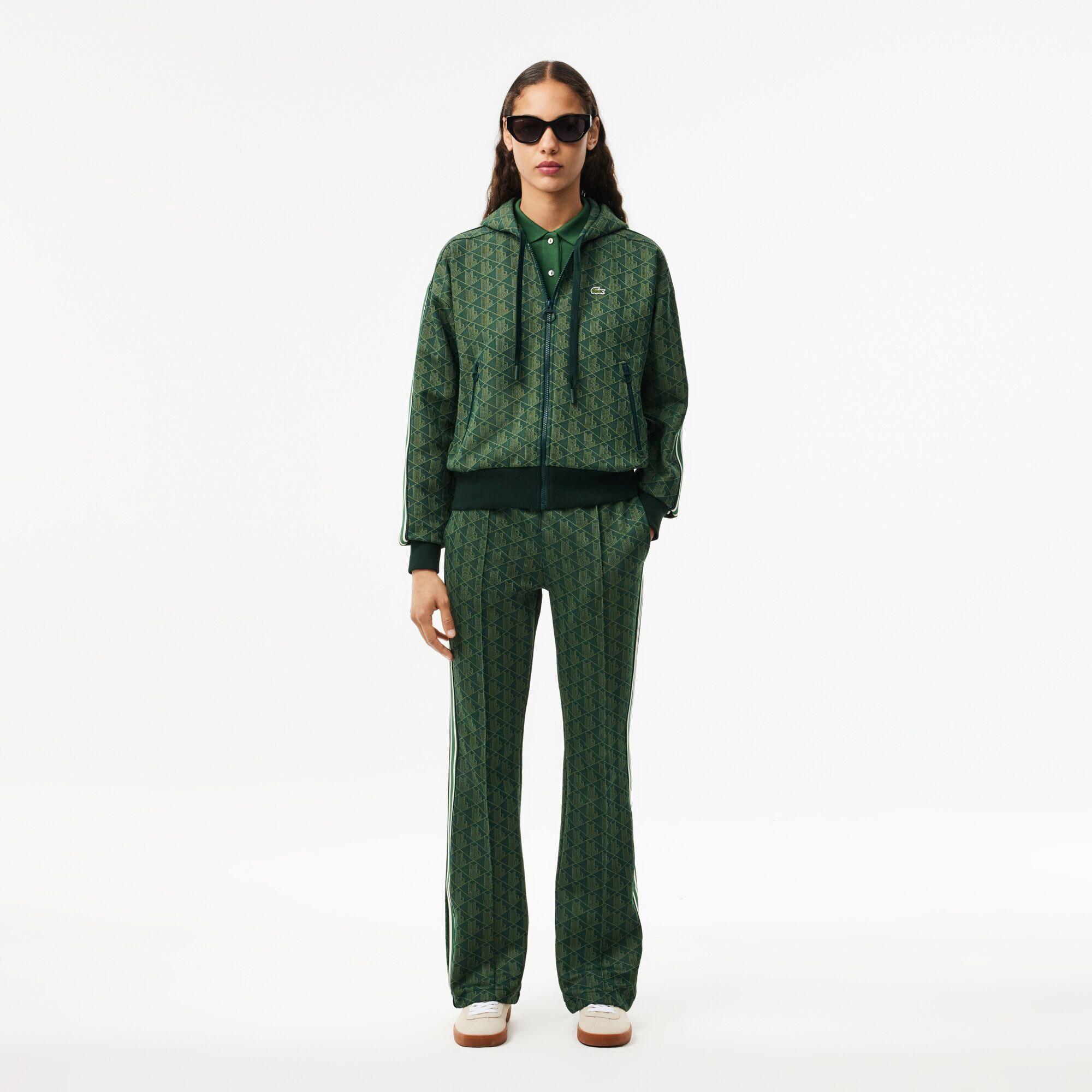 Kadın Regular Fit Kapüşonlu Monogram Koyu Yeşil Sweatshirt