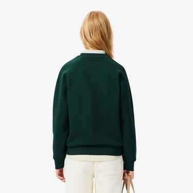  Kadın Regular Fit Bisiklet Yaka Koyu Yeşil Sweatshirt