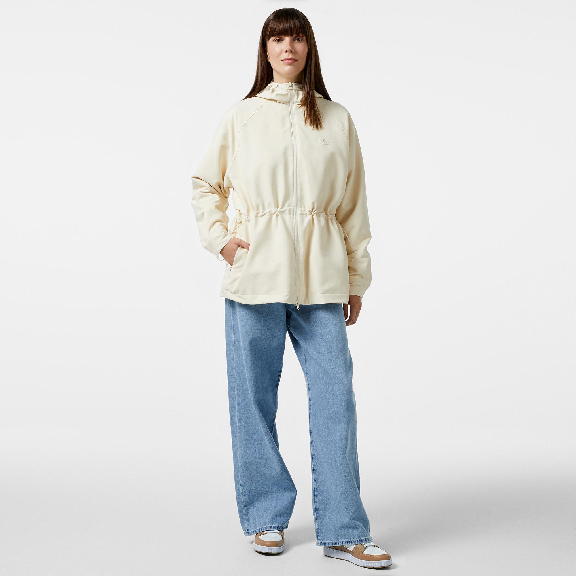 Kadın Relaxed Fit Kapüşonlu Krem Yağmurluk