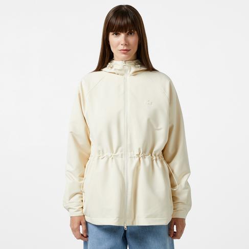  Kadın Relaxed Fit Kapüşonlu Krem Yağmurluk