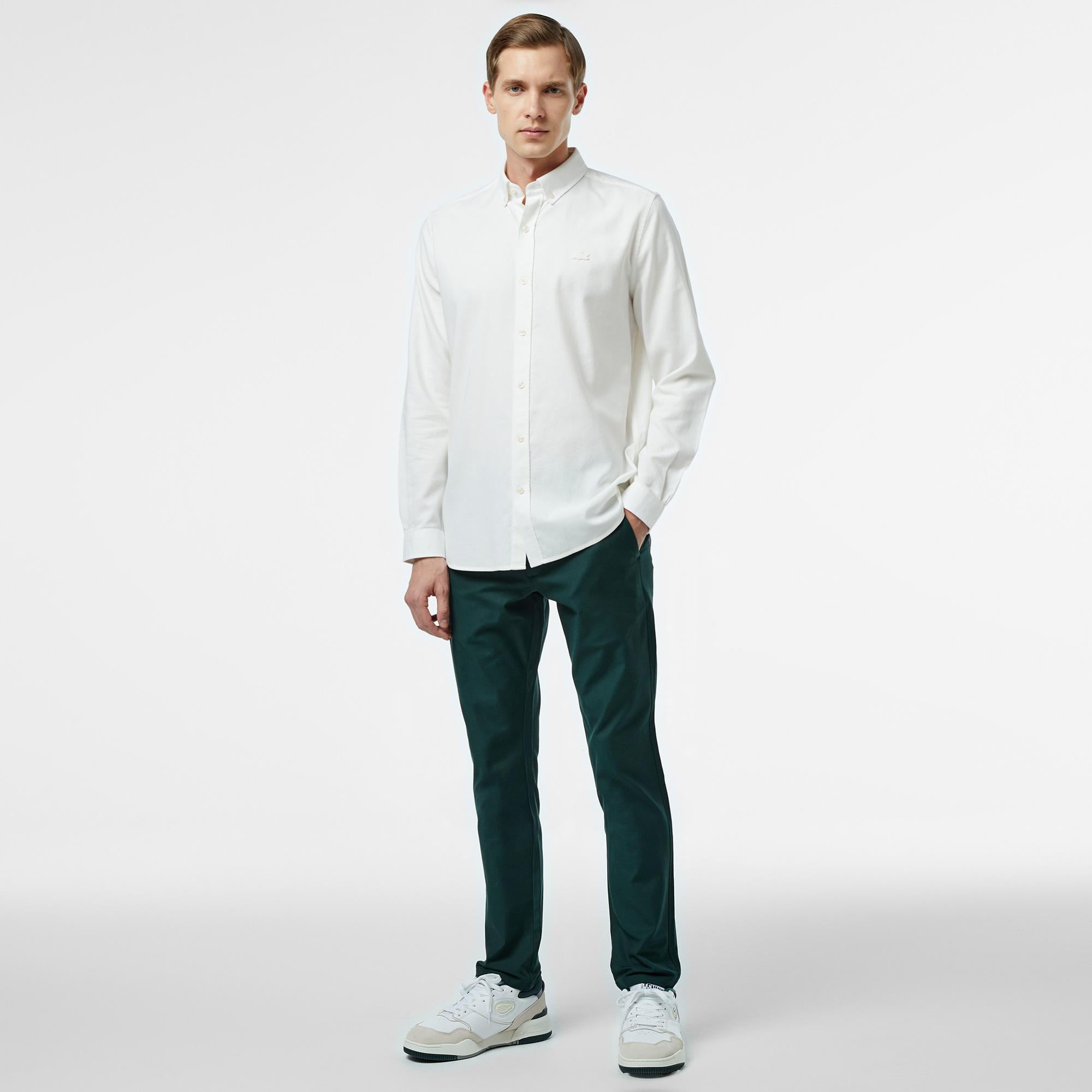 Erkek Slim Fit Chino Koyu Yeşil Pantolon