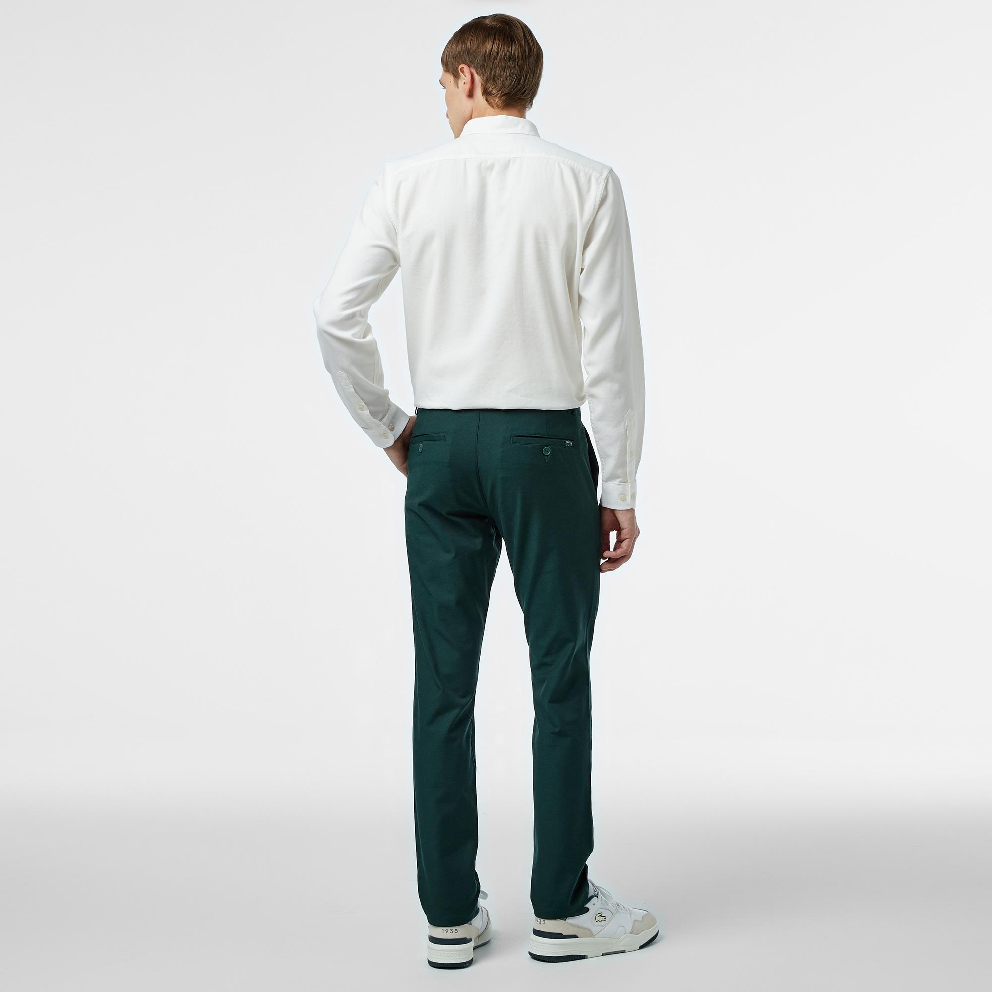 Erkek Slim Fit Chino Koyu Yeşil Pantolon