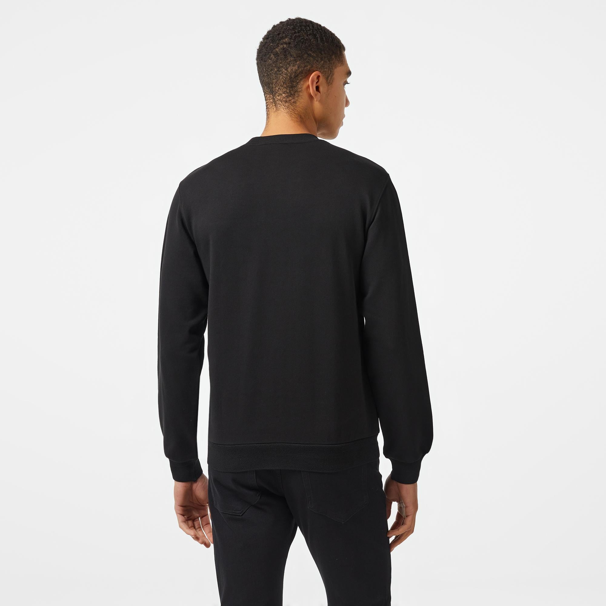 Erkek Relaxed Fit Bisiklet Yaka Baskılı Siyah Sweatshirt