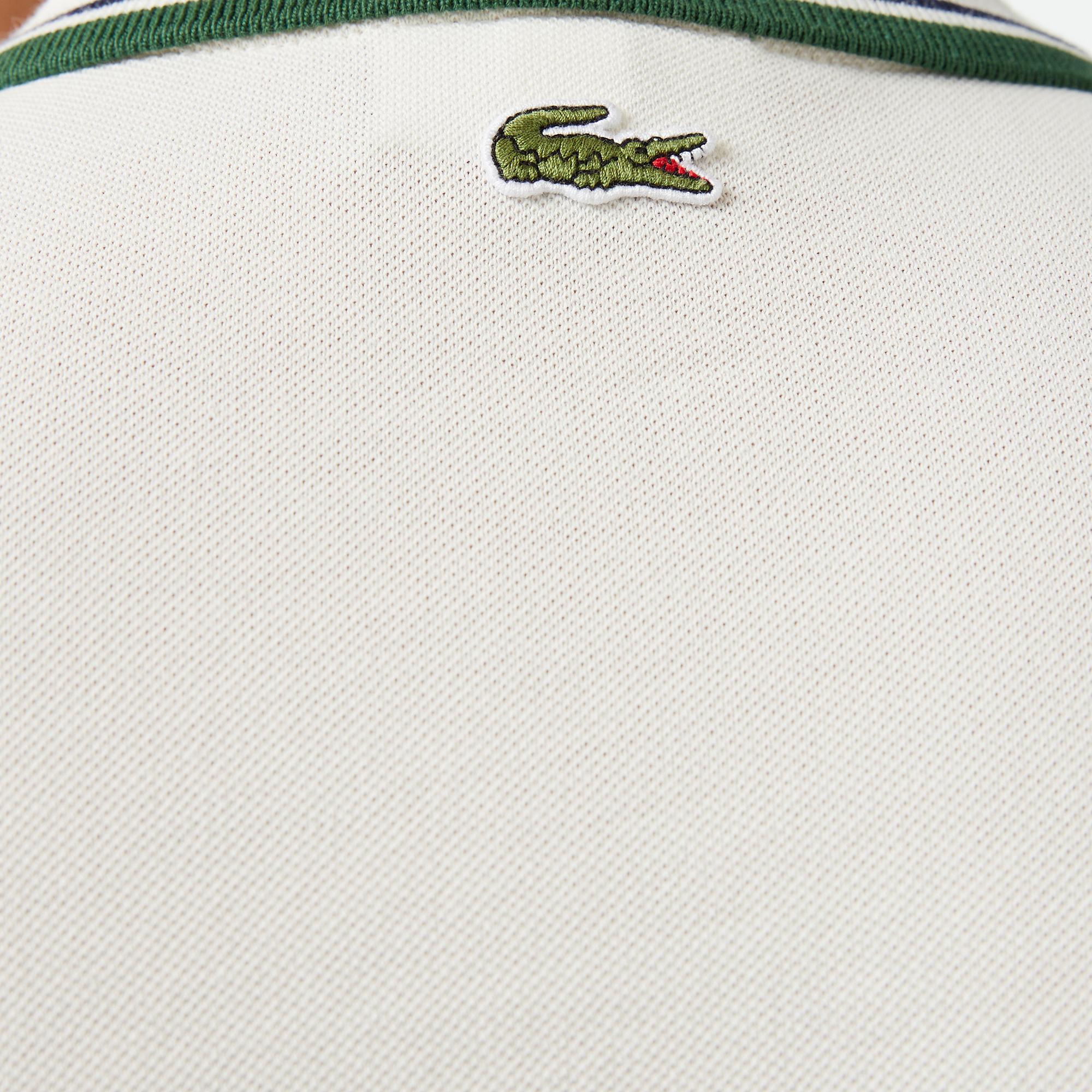 Erkek Regular Fit Uzun Kollu Yarım Fermuarlı Beyaz Polo