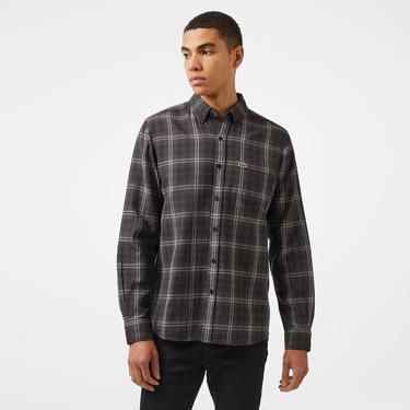  Erkek Regular Fit Düğmeli Yaka Ekose Kahverengi Gömlek