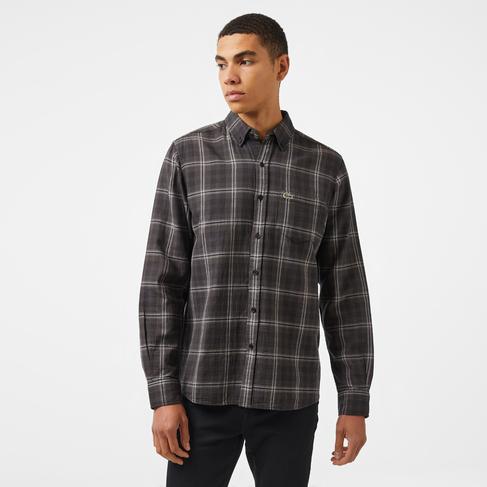  Erkek Regular Fit Düğmeli Yaka Ekose Kahverengi Gömlek