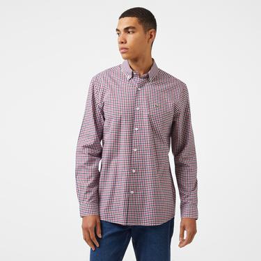  Erkek Regular Fit Kareli Kırmızı Gömlek